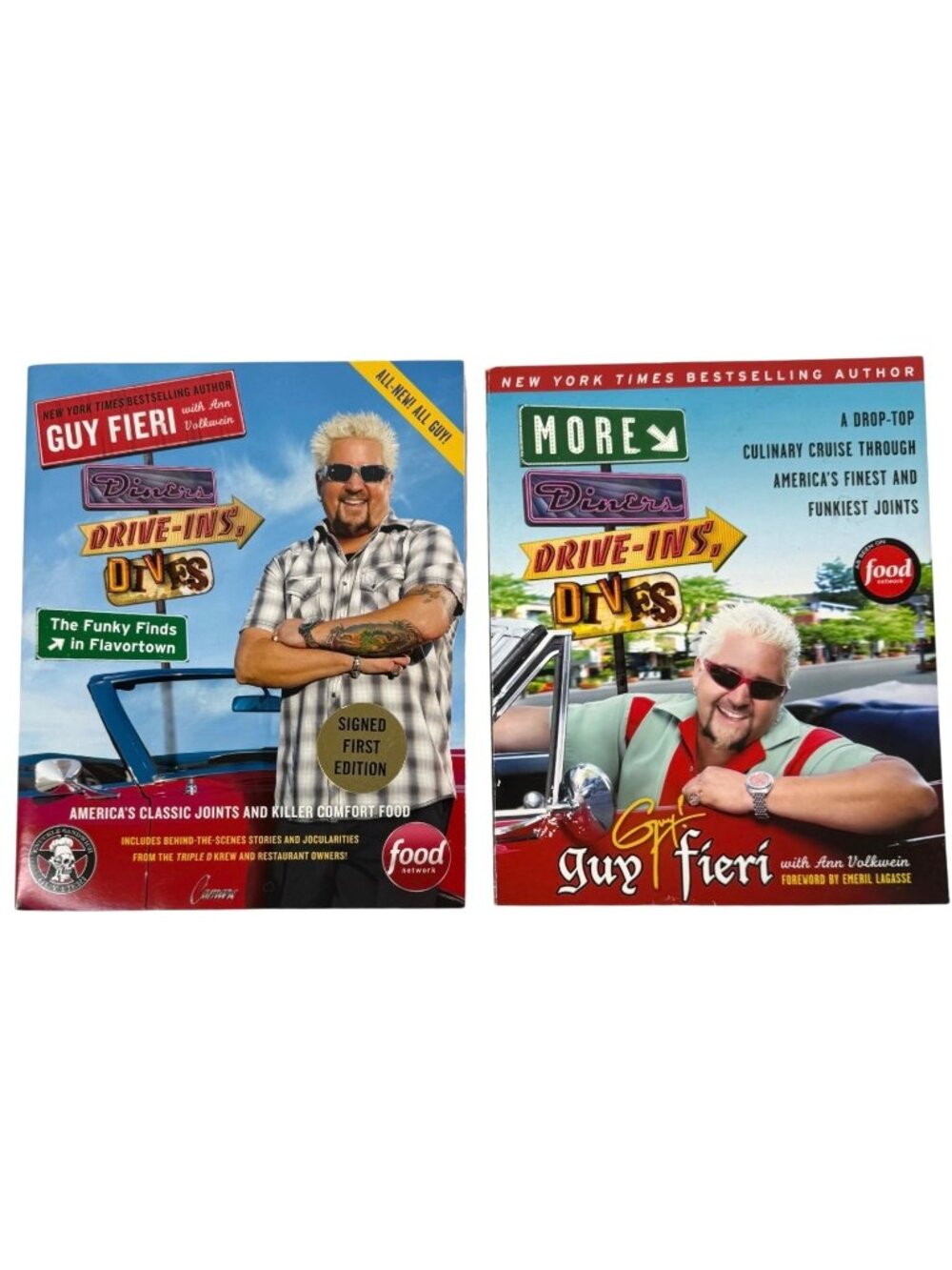 2 Guy Fieri Diners Drive-Ins & Dives Book Set 1 Signed Funky Finds Food Network